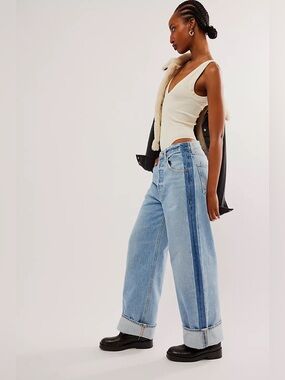 New Citizens of Humanity Ayla Baggy Jeans Tuxedo Stripe Skylight Size 25